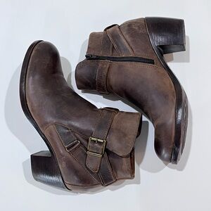 BOC Women's SHEA ANKLE Full Grain Leather Buckle Boots Booties SZ 8.5 in Brown